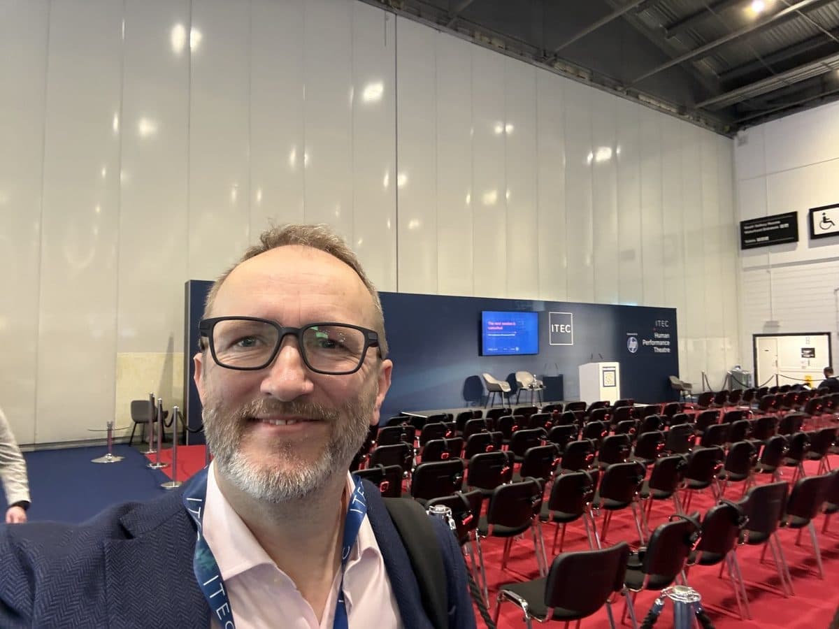 Jonathan Prescott at the ITEC 2026 Human Performance Theatre, ExCeL London